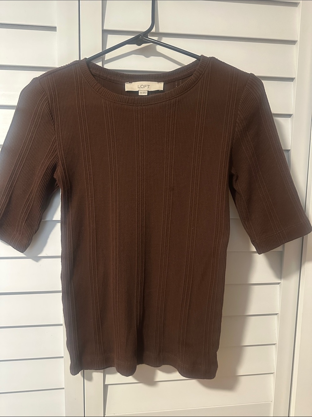 LOFT Chocolate Brown Ribbed Elbow Sleeve Top